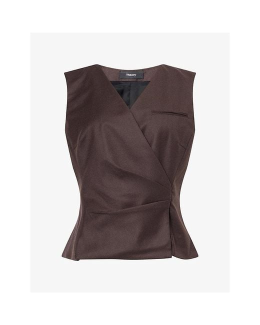 Theory Brown Tailored Wrap Pleat Wool Vest