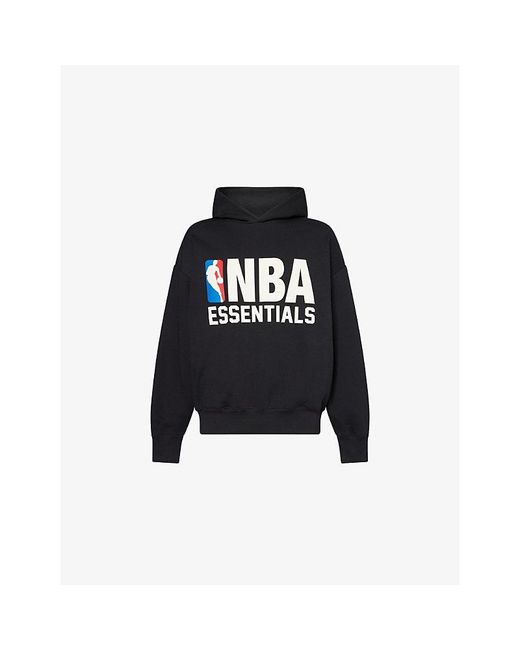 Fear Of God Black Fog X Essentials X Nba Brand-Print Relaxed-Fit Cotton-Blend Hoodie for men