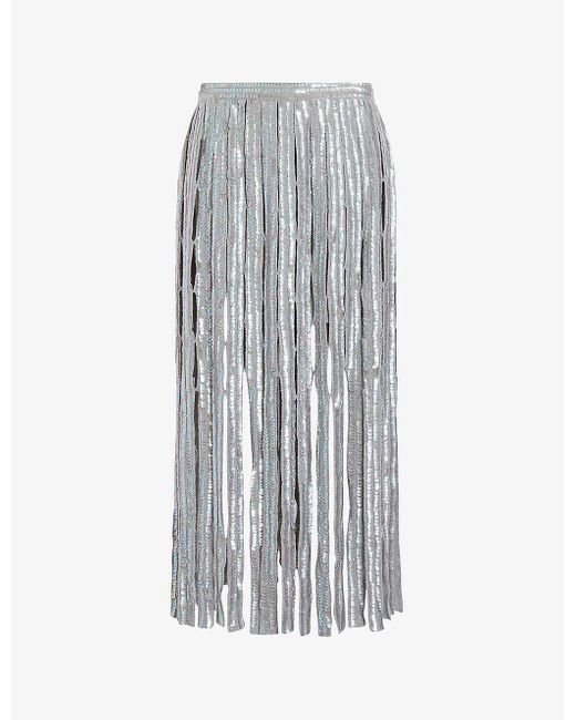 AllSaints Gray Francesca Sequin-embellished Cut-out Organic-cotton Midi Skirt Xx
