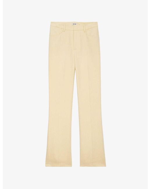 Zadig & Voltaire Natural Pistol High-rise Wide-leg Cotton And Linen-blend Trousers