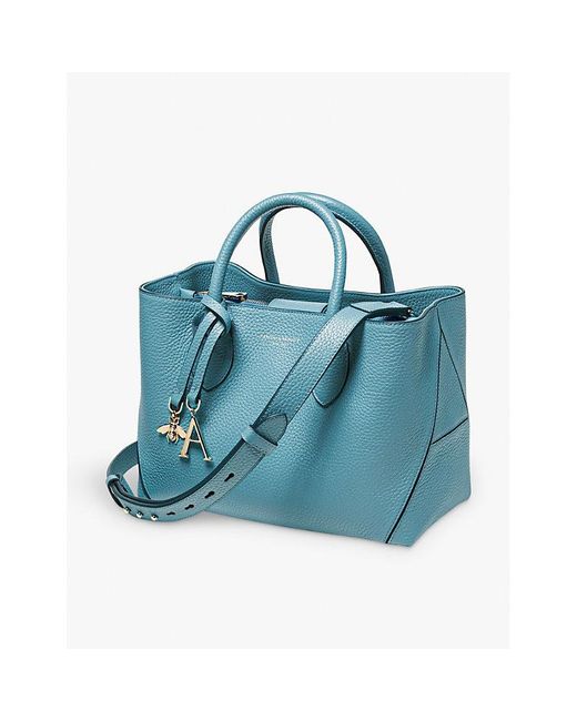 Aspinal Blue London Logo-print Leather Tote Bag
