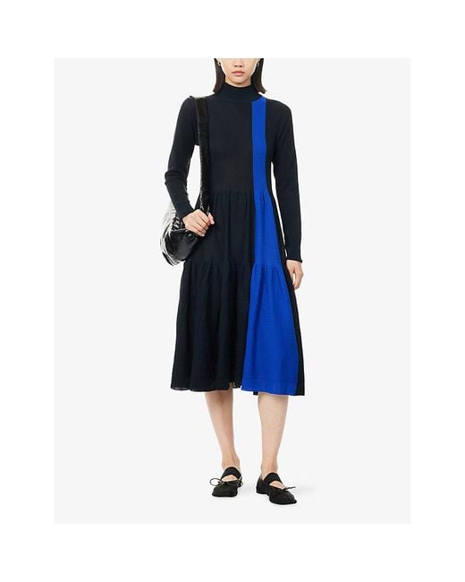 CFCL Blue Cascades Long-Sleeve Knitted Midi Dress
