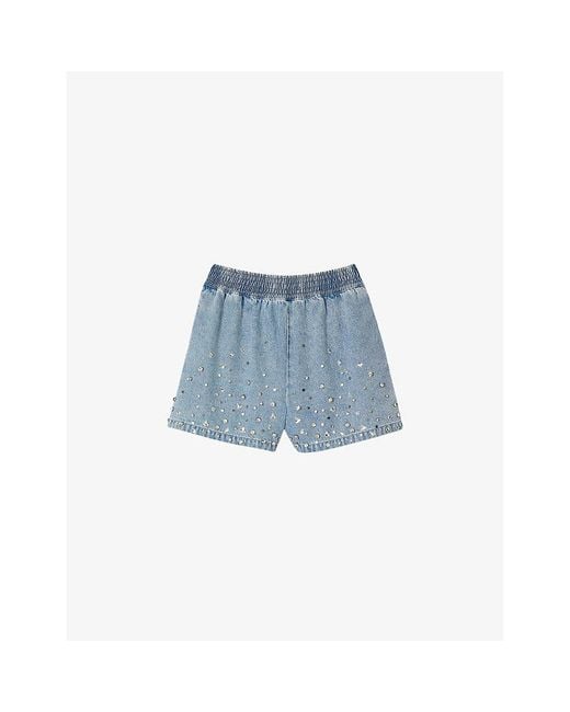 Sandro Blue Rhinestone-embellished Denim Shorts