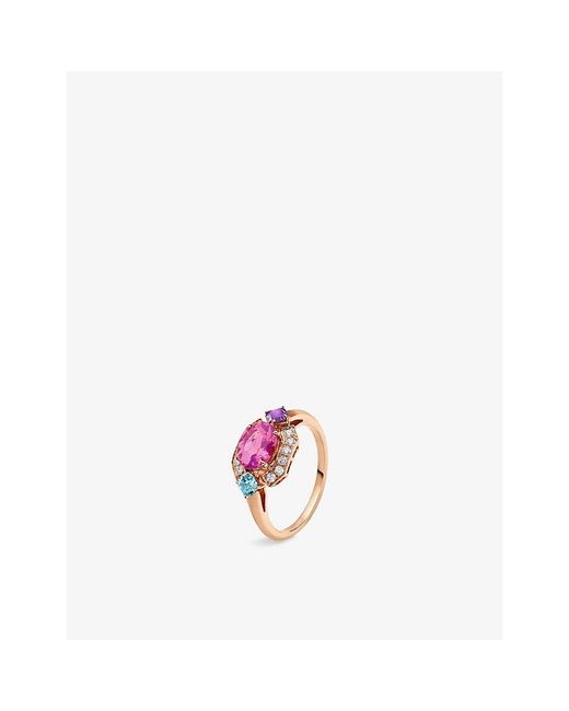 BVLGARI White Allegra 18Ct Rose- Tourmaline, Amethyst, Topaz And 0.2Ct Diamond Ring