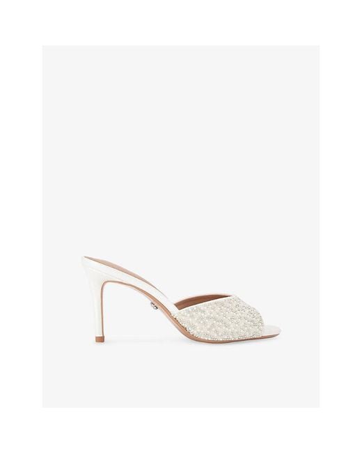 Carvela Kurt Geiger White Silvia Embellished Heeled Woven Mules