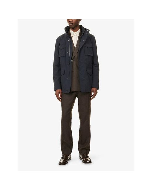 Oscar Jacobson Blue M65 High-Neck Woven Field Jacket for men