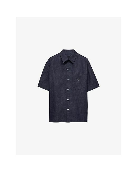 Prada Blue Short-Sleeve Chambray Denim Shirt for men