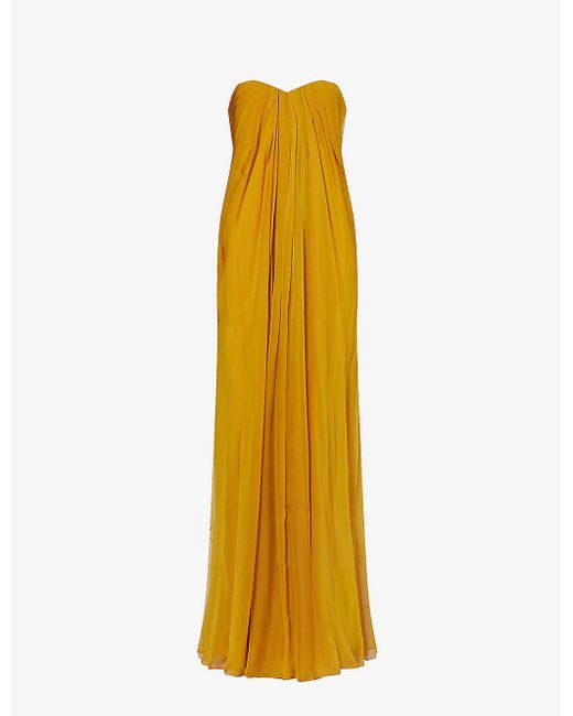 Alexander McQueen Yellow Draped Sweetheart-neck Silk Maxi Dress
