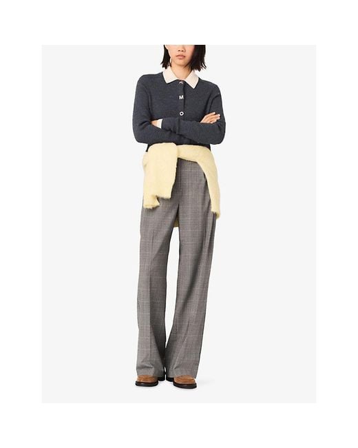 Maje Blue Ribbed Round-Neck Wool Cardigan