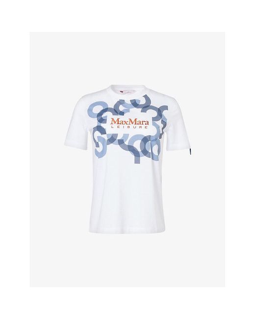 Max Mara Blue Obliqua Brand-embroidered Cotton-jersey T-shirt