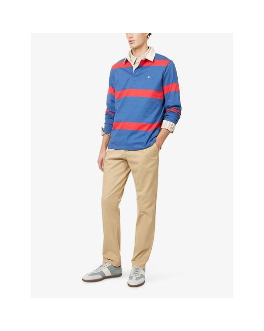 Gant Blue Striped Rugby Cotton Polo Shirt for men