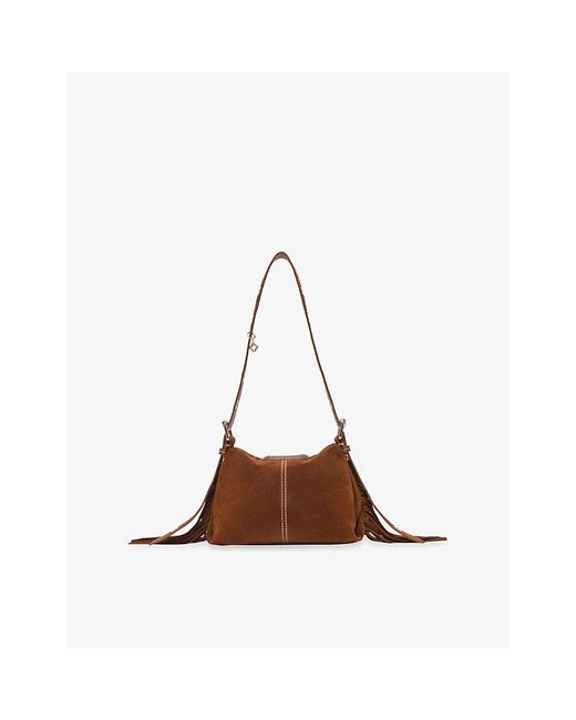 Maje Brown Miss M Mini Suede Shoulder Bag