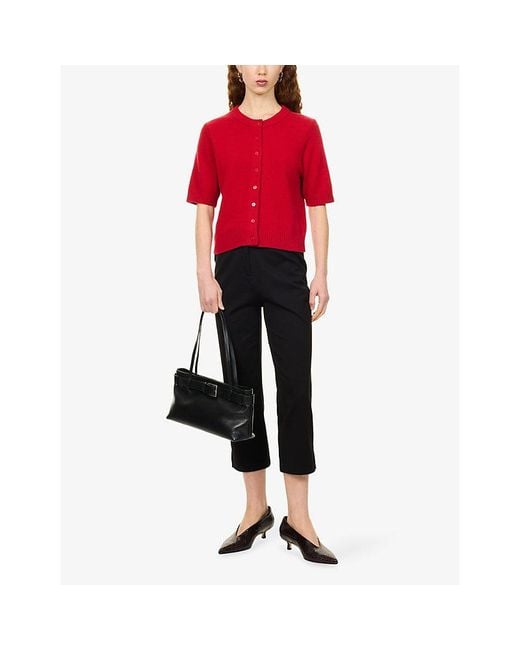 Reformation Red Maude Short-Sleeve Cashmere Cardigan