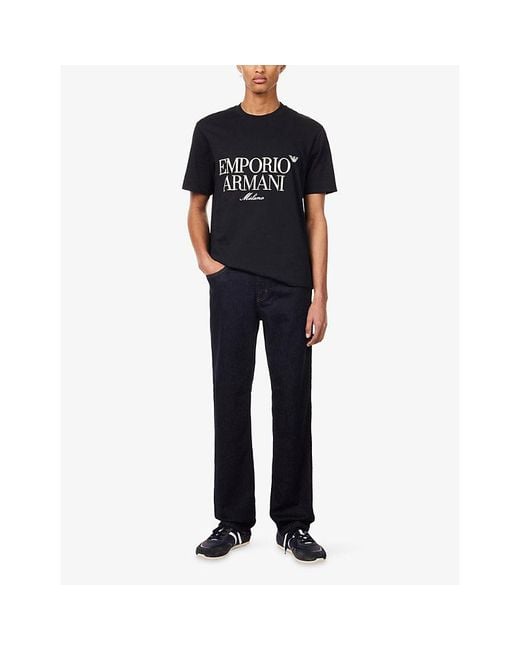 Emporio Armani Blue J76 Straight-Leg Stretch-Denim Jeans for men