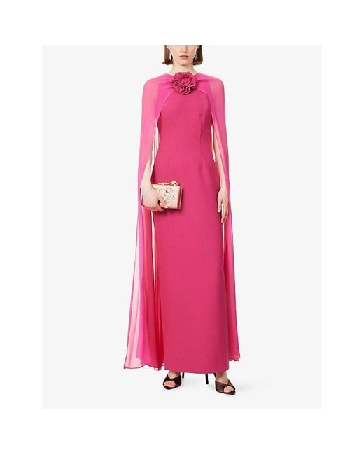 Roland Mouret Pink 3D-Flower Appliqué Woven Cape Gown