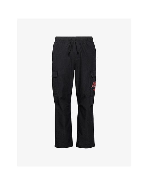 GYMSHARK Black Shark Text-Print Relaxed Cotton-Jersey Jogging Bottoms for men
