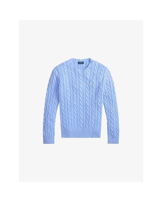 Polo Ralph Lauren Blue Crewneck Cable-Knit Cotton Jumper for men