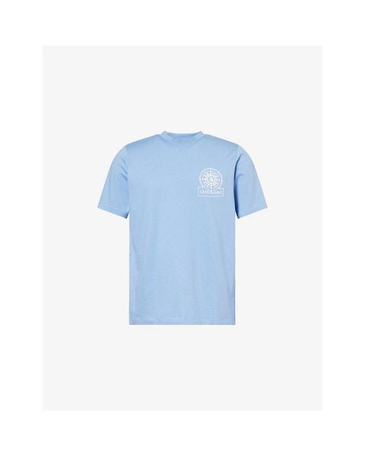 Sandbanks Blue Sonar Logo Print Cotton T-Shirt for men