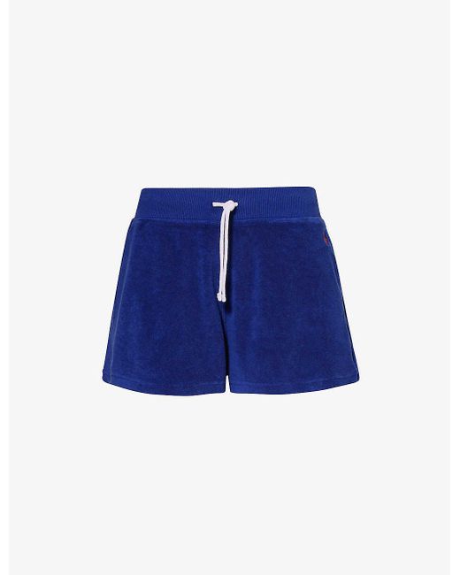 Polo Ralph Lauren Blue Athletic Logo-embroidered Terry Cotton And Recycled-polyester Shorts