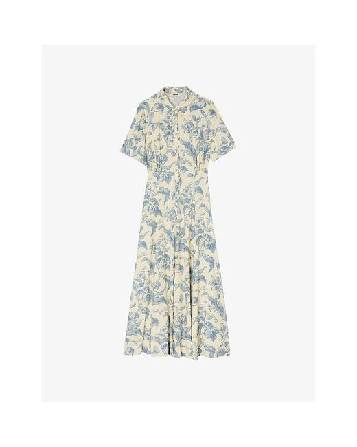 Sandro Green Josephina Floral-print Woven Midi Dress