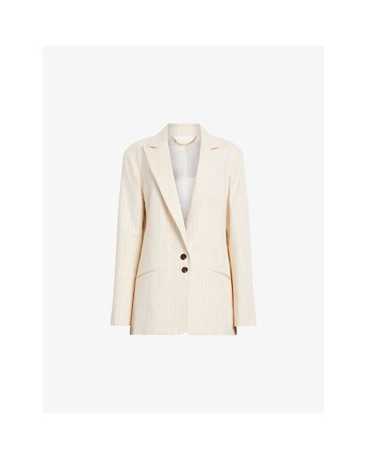 AllSaints Natural Payton Single-breasted Striped Cotton And Linen-blend Blazer