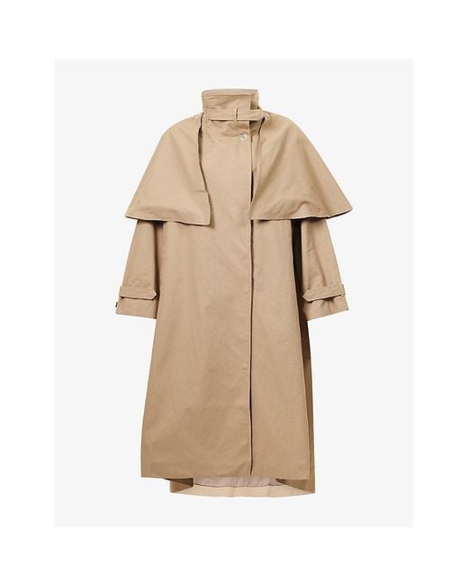 Atelier Ninety Five Natural Funnel-Neck Cape Cotton-Canvas Trench Coat