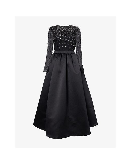 Huishan Zhang Black Eloise Bead-Embellished Satin Maxi Dress