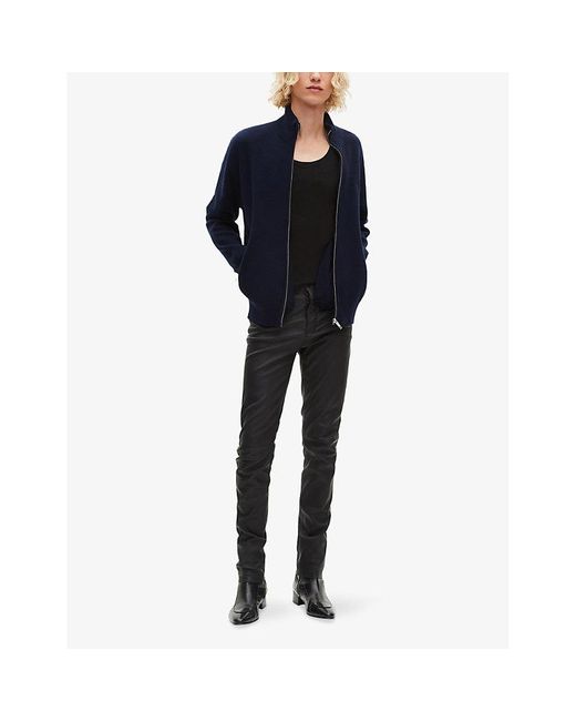 The Kooples Blue High-Neck Zip-Up Stretch-Knit Cardigan for men