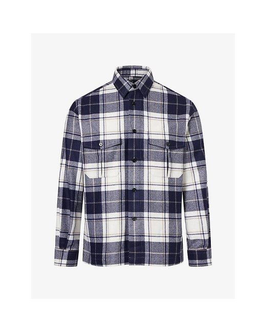 Dunhill Blue Tartan Cashmere Overshirt for men