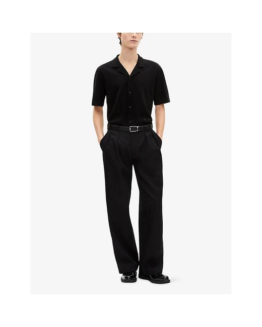 The Kooples Black Short-Sleeve Mesh Linen And Cotton-Blend Shirt for men