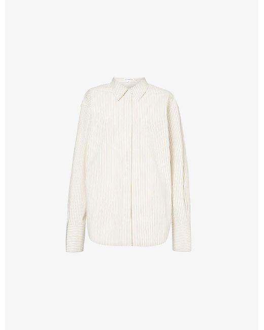 GOOD AMERICAN White Stripe-pattern Oversized Cotton-blend Poplin Shirt