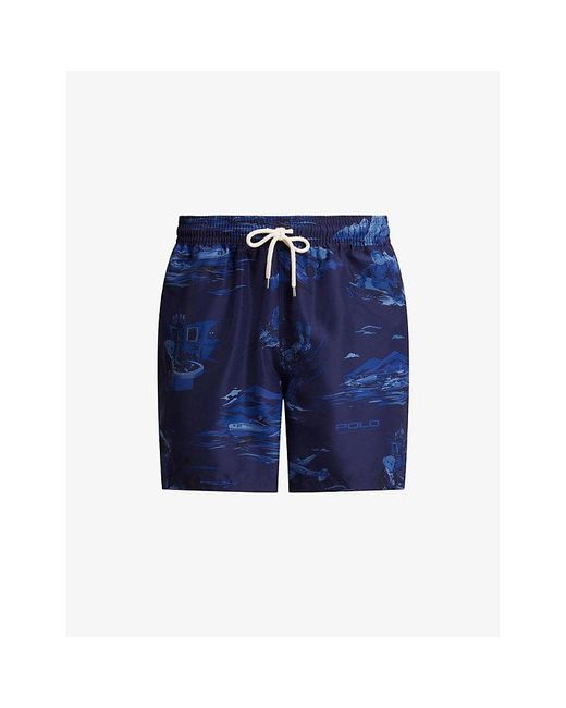 Polo Ralph Lauren Blue Traveller Branded-Print Swimming Trunks for men