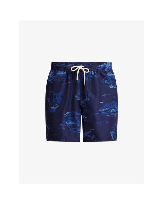 Polo Ralph Lauren Blue Traveller Branded-Print Swimming Trunks for men