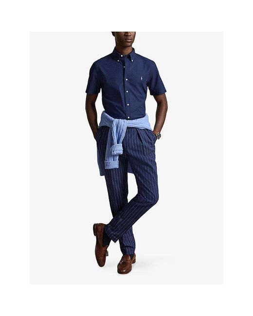 Polo Ralph Lauren Blue Logo-Embroidered Custom-Fit Stretch-Cotton Shirt for men