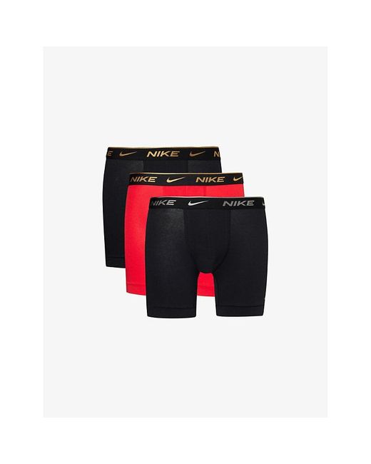 Nike Red Branded Waistband Pack Of Three Stretch-Cotton Boxer Briefs for men