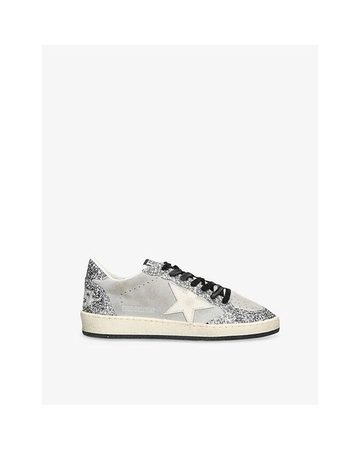 Golden Goose Deluxe Brand White Ballstar 60379 Glitter And Suede Trainers