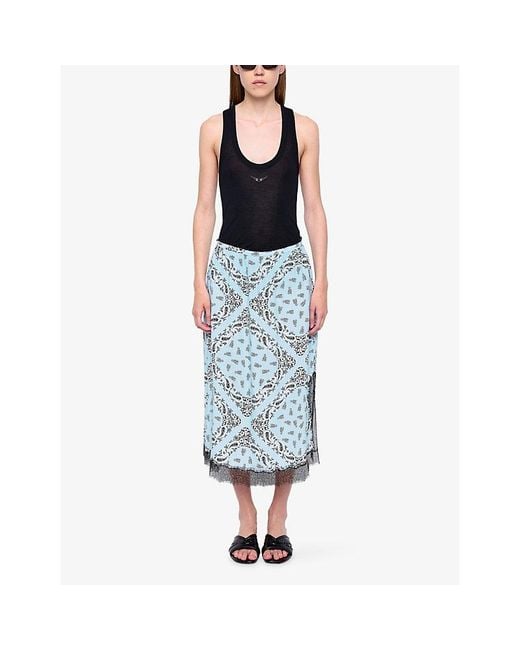 Zadig & Voltaire Blue Jarvis Bandana-Print Woven Midi Skirt