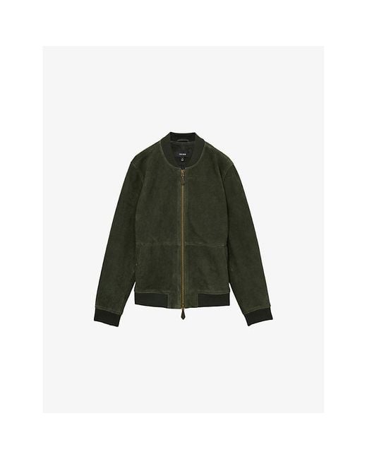 Reiss Green Zip-Through Suede Bomber Jacket for men