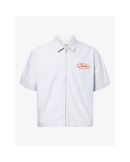 Austin Post White Gas Station Striped Cotton Shirt for men