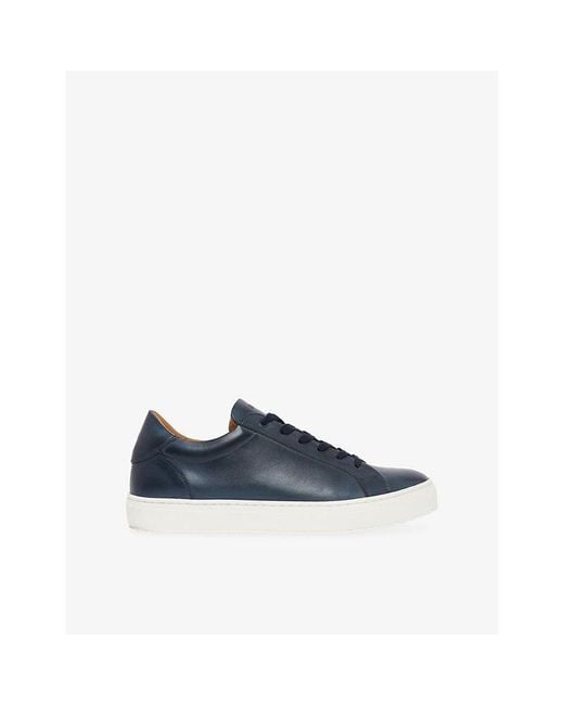 Boggi Blue Logo-Embossed Leather Trainers for men