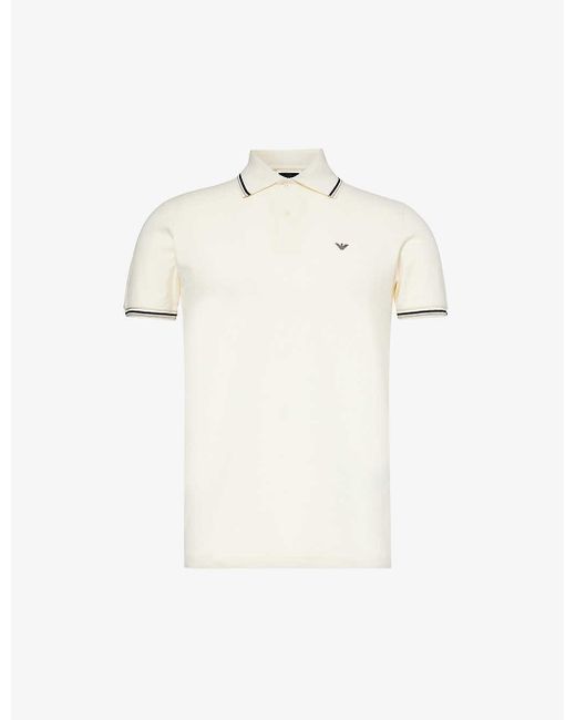 Emporio Armani White Brand-patch Split-hem Stretch-cotton Polo Shirt for men