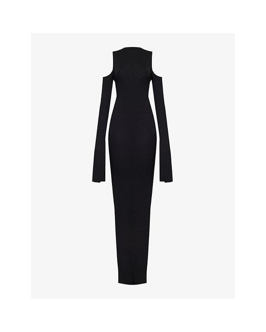 Rick Owens Blue Slim-fit Cut-out Wool Knitted Maxi Dres
