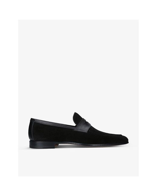 Magnanni Shoes Black Diezma Leather Penny Loafers for men
