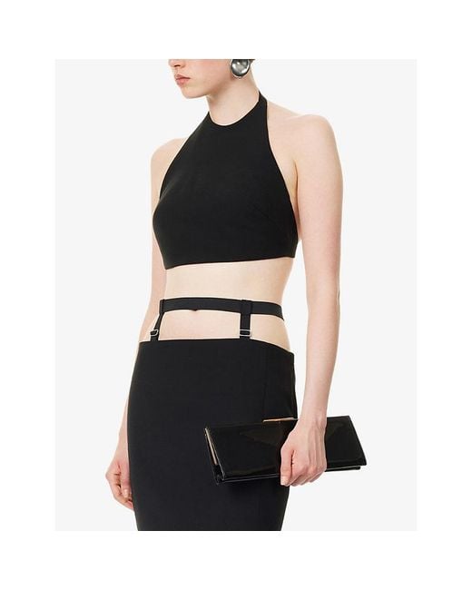 Mugler Blue Halter-Neck Cropped Wool-Blend Top