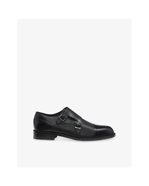 Boss Black Buckle Leather Monk Shoes for men