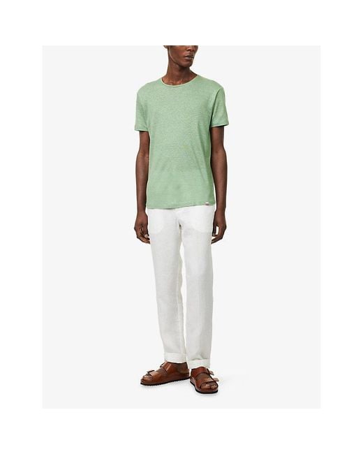 Orlebar Brown Green Crewneck Short-Sleeve Linen T-Shirt for men