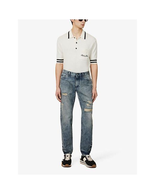 Dolce & Gabbana Blue Distressed Slim-leg Mid-rise Jeans for men