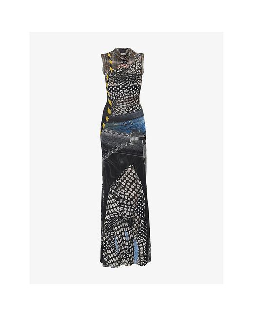 OTTOLINGER Black Mesh Graphic-Print Stretch-Woven Maxi Dress