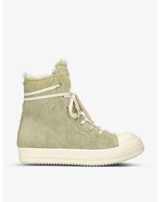 Rick Owens Natural Fluffy-texture Contrast-lace Cow-hair High-top Trainers for men