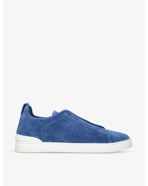 Zegna Blue Triple Stitch Panelled Suede Low-top Trainers for men
